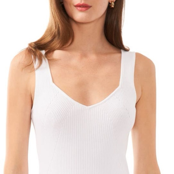 HALOGEN Traveling Rib Sweater Tank White Thick Strap Ribbed Knit Darting Medium - Picture 8 of 10